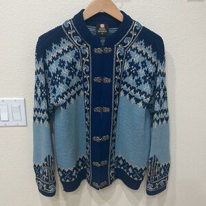 FJORD 100% Wool Blues Cardigan Sweater—Gorgeous—Excellent Condition—Norway—42